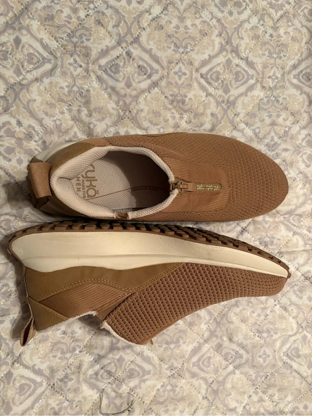 Ryka Women's Slip-On Zipper Knit Sneakers — Brown
